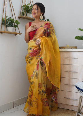 Yellow Organza Saree With Blouse Piece - Indian Silk House Agencies