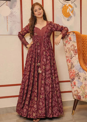 Maroon Readymade Silk Indian Dress