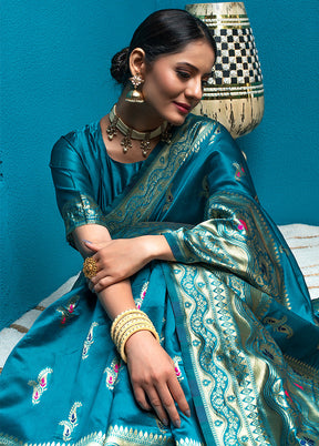 Blue Dupion Silk Saree With Blouse Piece - Indian Silk House Agencies