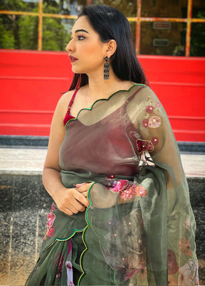 Green Organza Saree With Blouse Piece - Indian Silk House Agencies