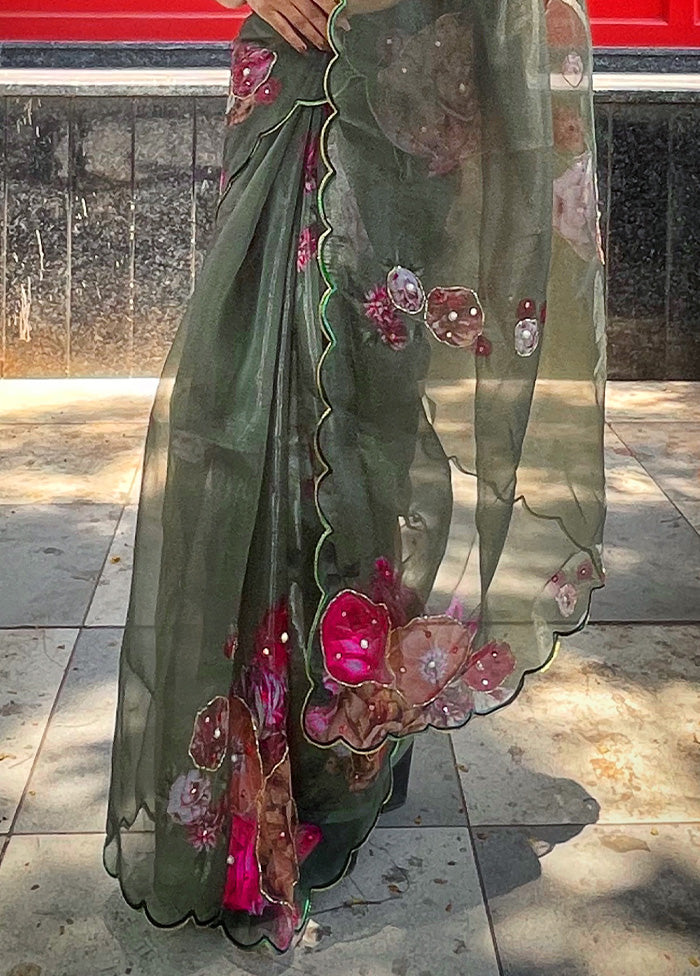 Green Organza Saree With Blouse Piece - Indian Silk House Agencies