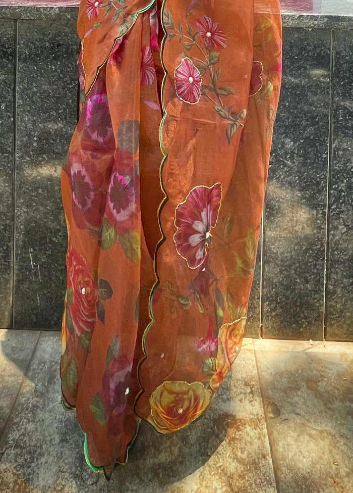 Mustard Organza Saree With Blouse Piece - Indian Silk House Agencies