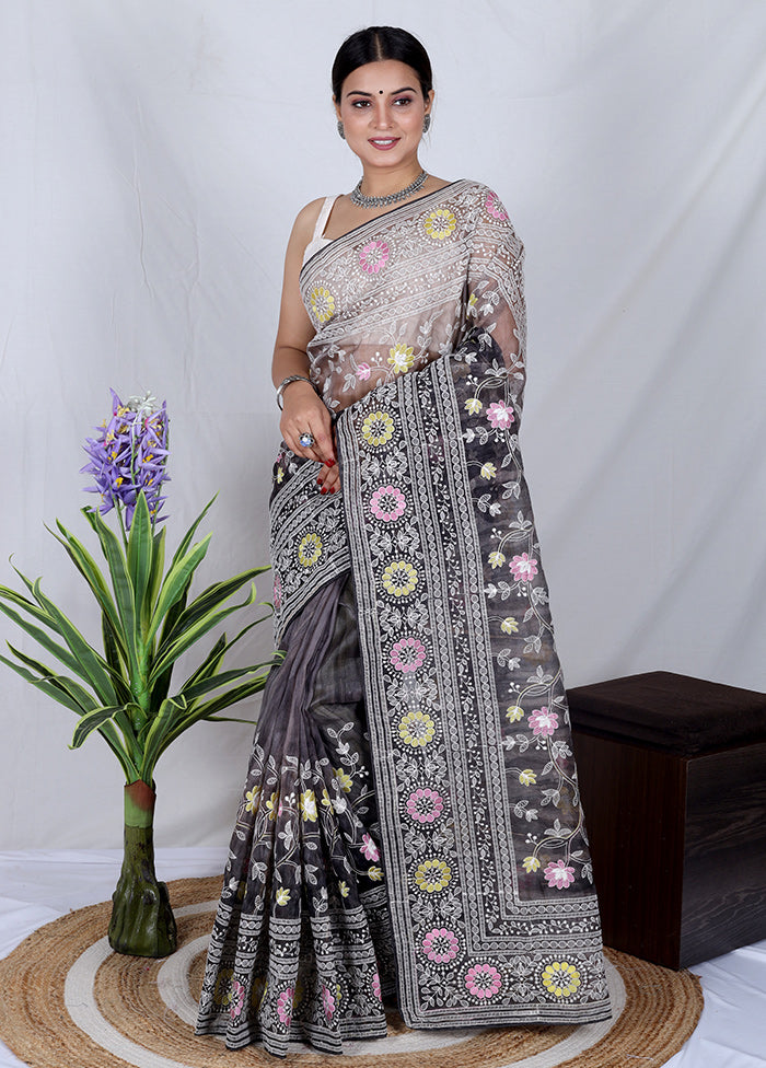 Black Organza Saree With Blouse Piece - Indian Silk House Agencies