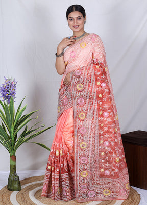 Orange Organza Saree With Blouse Piece - Indian Silk House Agencies