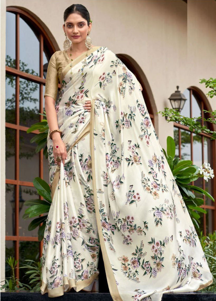 Off White Silk Saree With Blouse Piece - Indian Silk House Agencies