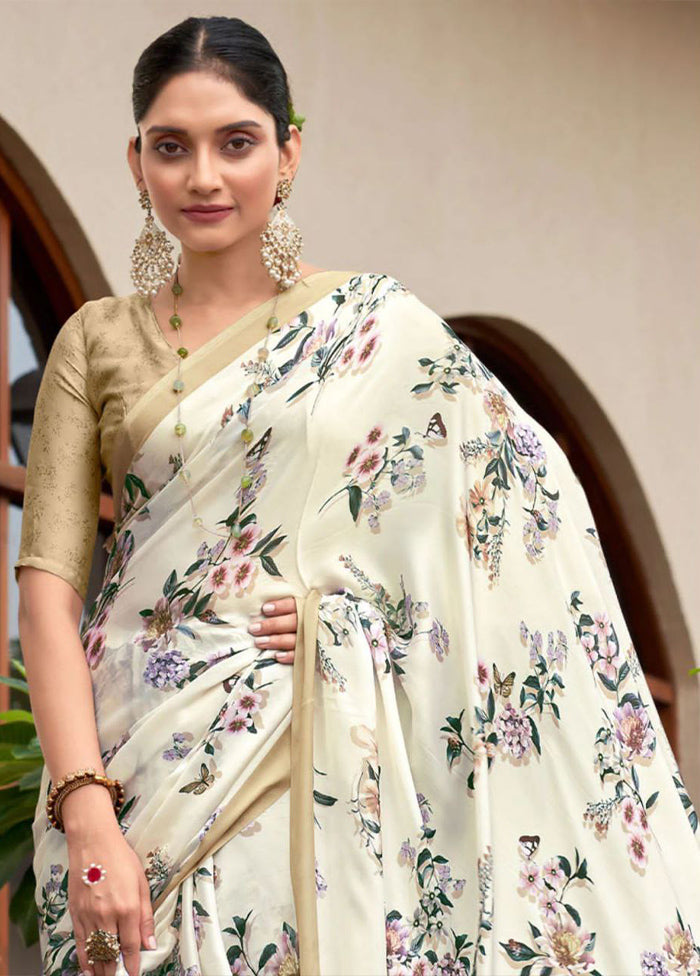 Off White Silk Saree With Blouse Piece - Indian Silk House Agencies