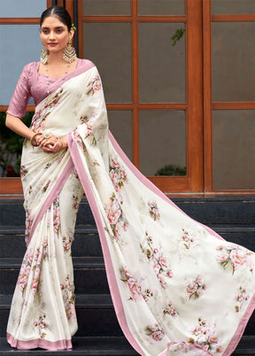 Off White Silk Saree With Blouse Piece - Indian Silk House Agencies