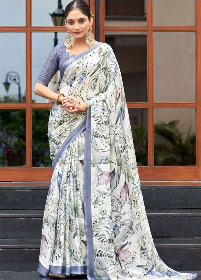 Off White Silk Saree With Blouse Piece - Indian Silk House Agencies