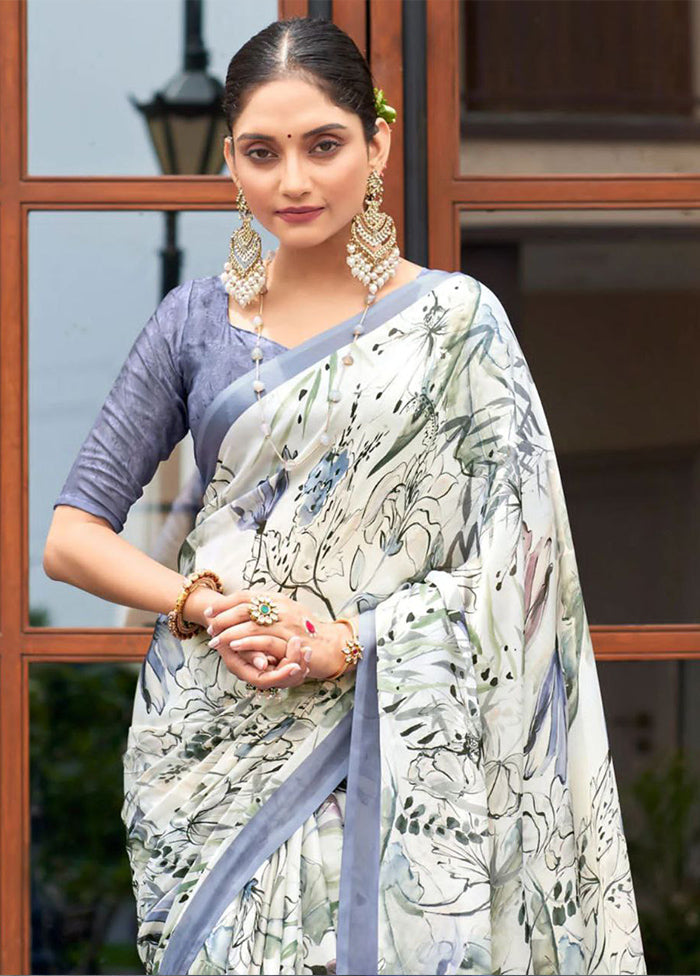 Off White Silk Saree With Blouse Piece - Indian Silk House Agencies