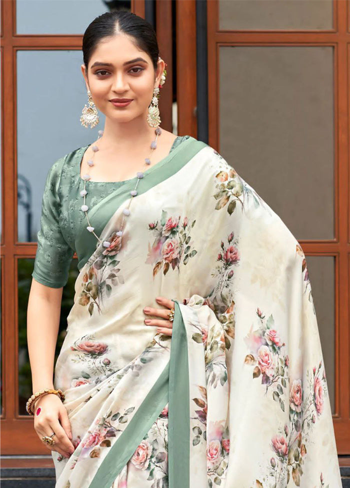 Off White Silk Saree With Blouse Piece - Indian Silk House Agencies