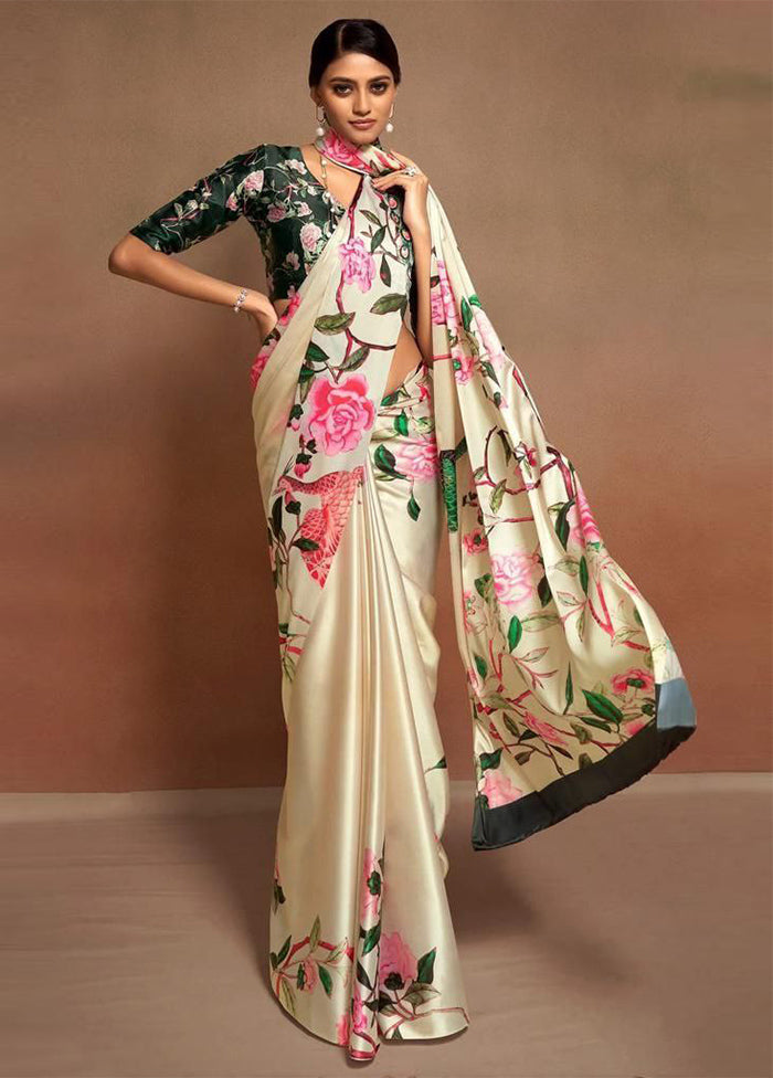 Beige Silk Saree With Blouse Piece - Indian Silk House Agencies