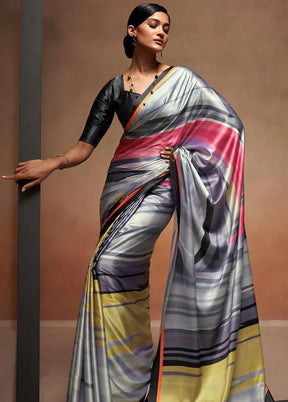 Grey Silk Saree With Blouse Piece - Indian Silk House Agencies