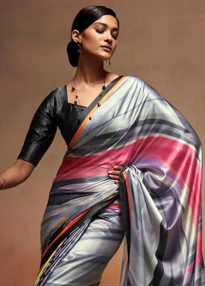 Grey Silk Saree With Blouse Piece - Indian Silk House Agencies