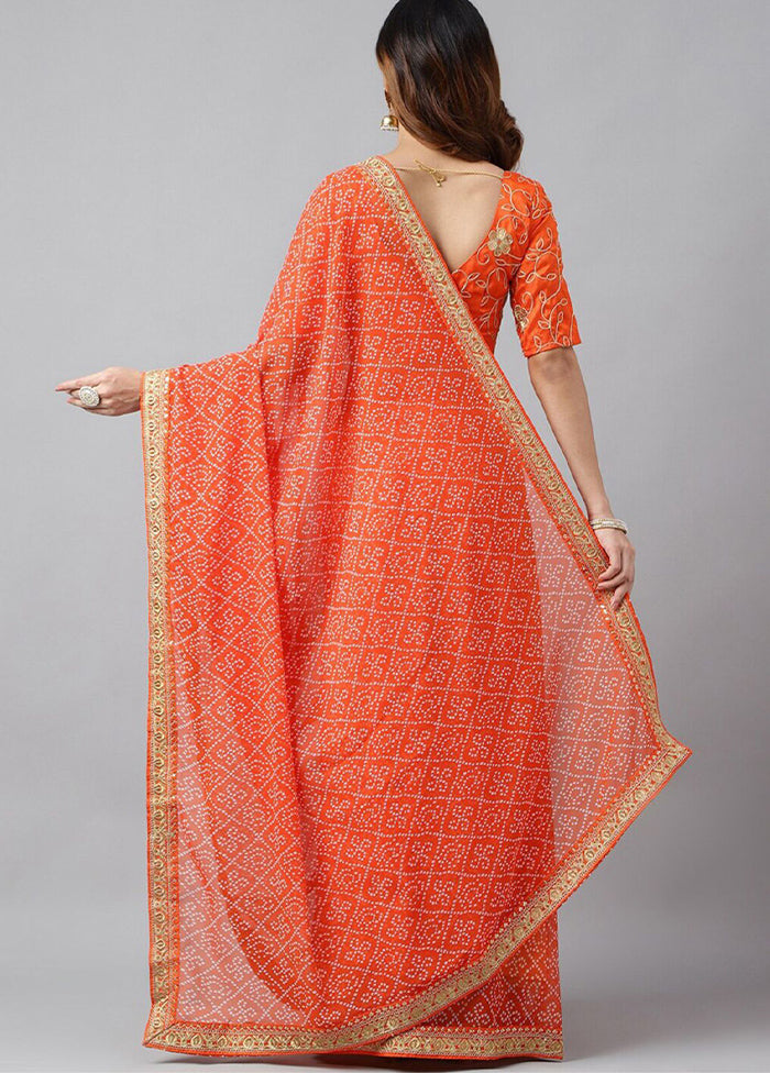 Orange Georgette Saree With Blouse Piece - Indian Silk House Agencies