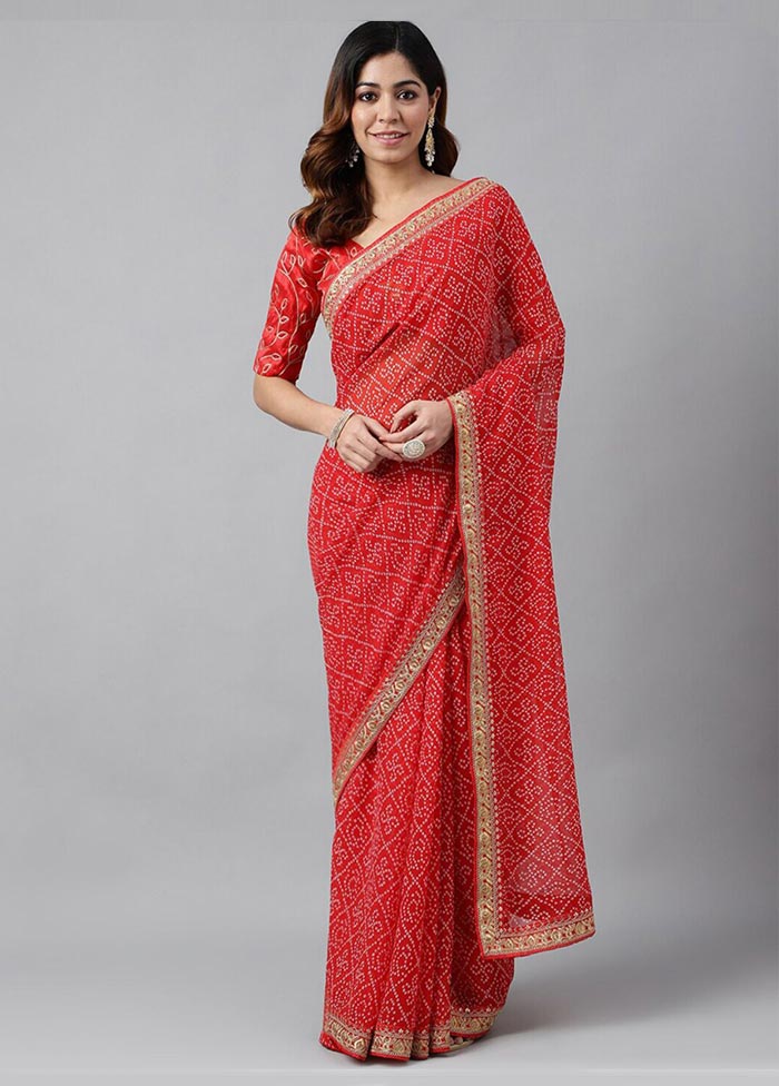 Red Georgette Saree With Blouse Piece - Indian Silk House Agencies