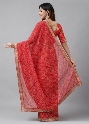 Red Georgette Saree With Blouse Piece - Indian Silk House Agencies