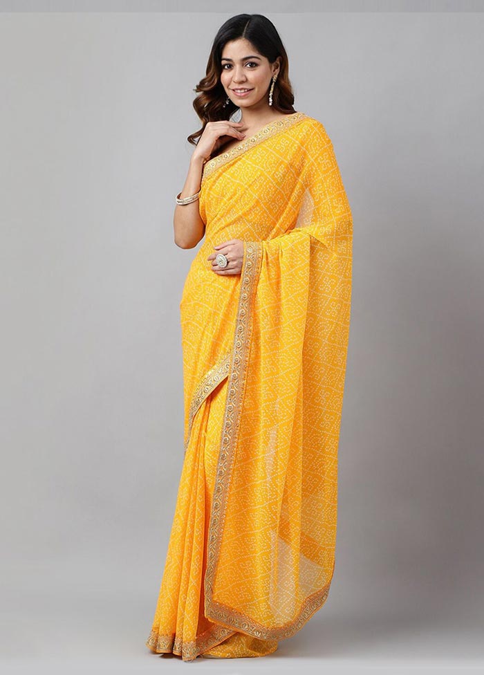 Yellow Georgette Saree With Blouse Piece - Indian Silk House Agencies