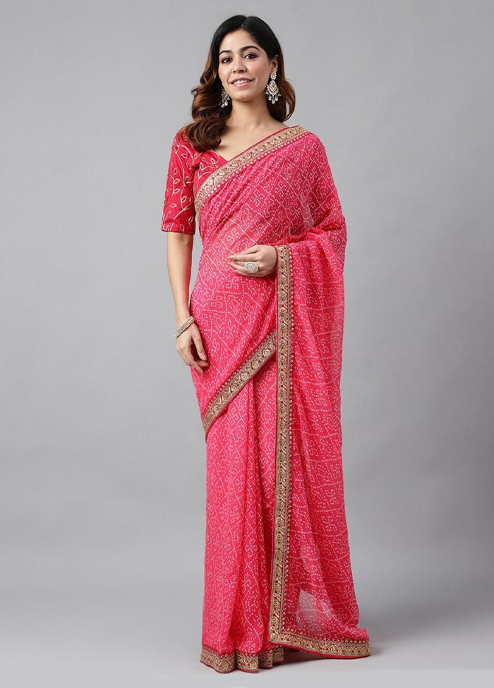 Pink Georgette Saree With Blouse Piece - Indian Silk House Agencies