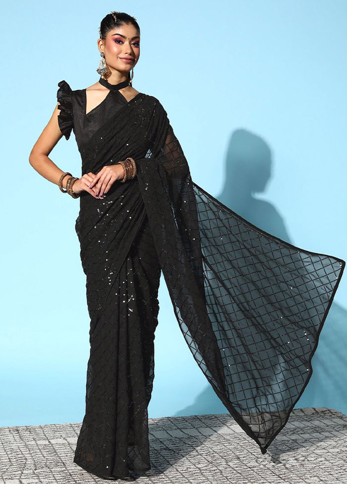 Black Georgette Saree With Blouse Piece - Indian Silk House Agencies