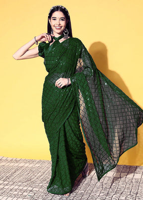 Green Georgette Saree With Blouse Piece - Indian Silk House Agencies