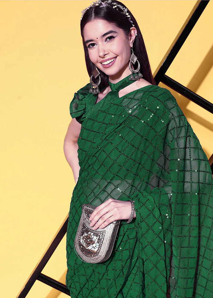 Green Georgette Saree With Blouse Piece - Indian Silk House Agencies