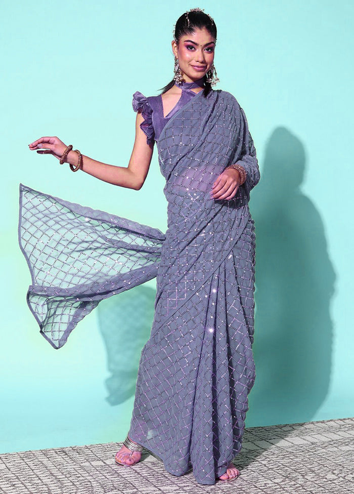 Grey Georgette Saree With Blouse Piece - Indian Silk House Agencies