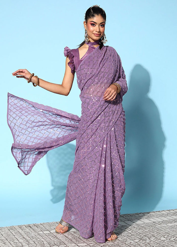 Purple Georgette Saree With Blouse Piece - Indian Silk House Agencies