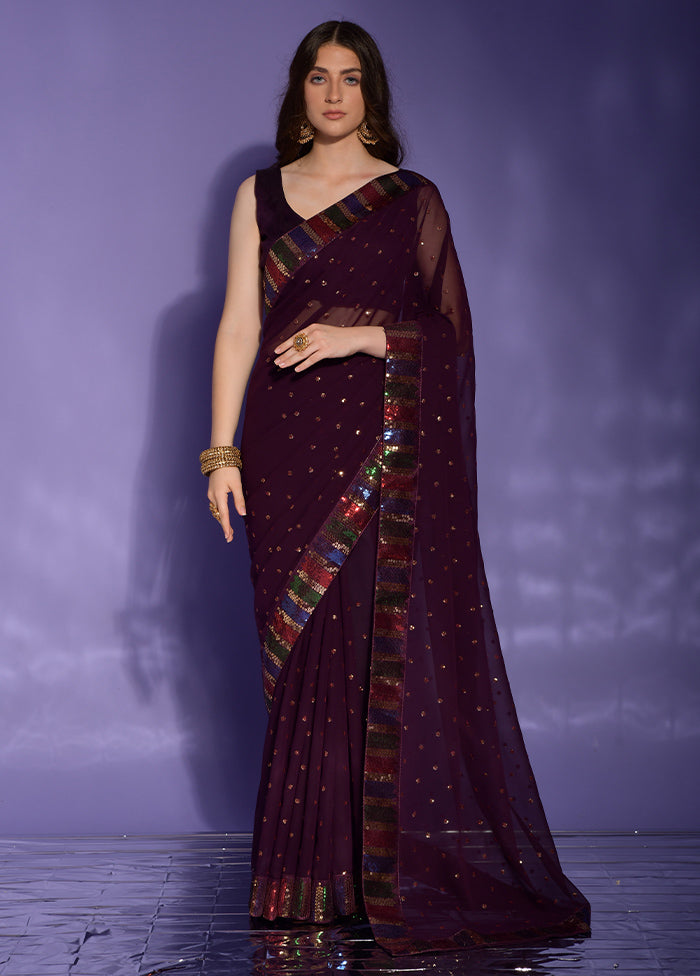 Wine Georgette Saree With Blouse Piece - Indian Silk House Agencies