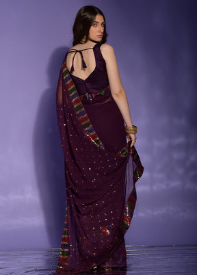 Wine Georgette Saree With Blouse Piece - Indian Silk House Agencies