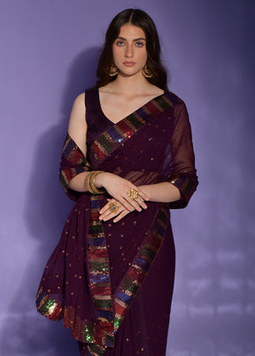 Wine Georgette Saree With Blouse Piece - Indian Silk House Agencies