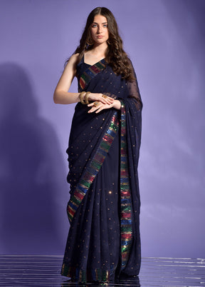 Blue Georgette Saree With Blouse Piece - Indian Silk House Agencies