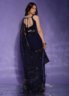 Blue Georgette Saree With Blouse Piece - Indian Silk House Agencies