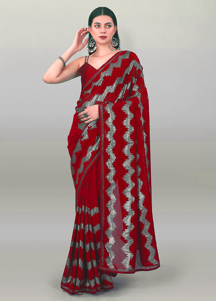 Red Georgette Saree With Blouse Piece - Indian Silk House Agencies