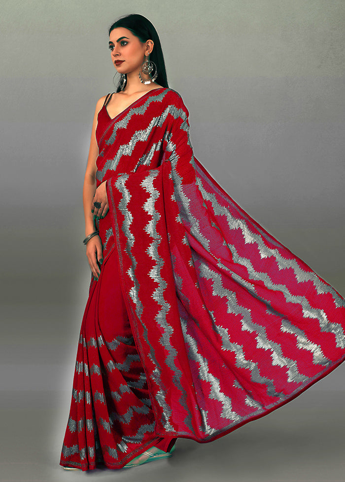 Red Georgette Saree With Blouse Piece - Indian Silk House Agencies