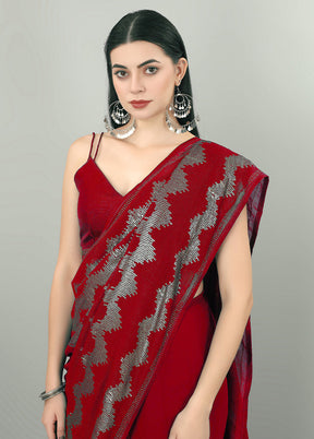 Red Georgette Saree With Blouse Piece - Indian Silk House Agencies