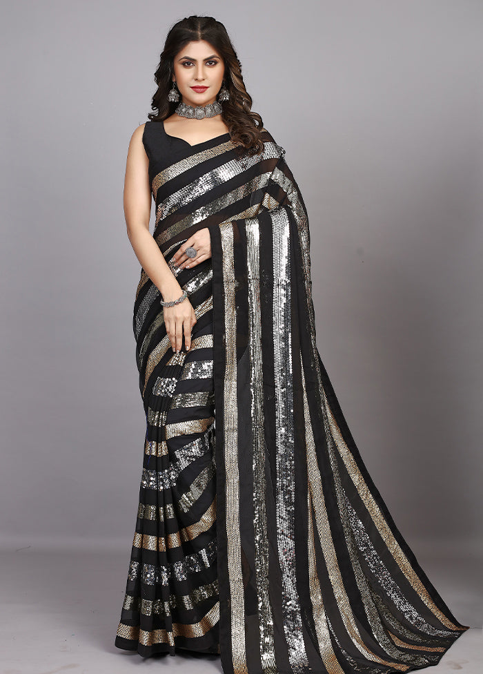 Black Georgette Saree With Blouse Piece - Indian Silk House Agencies