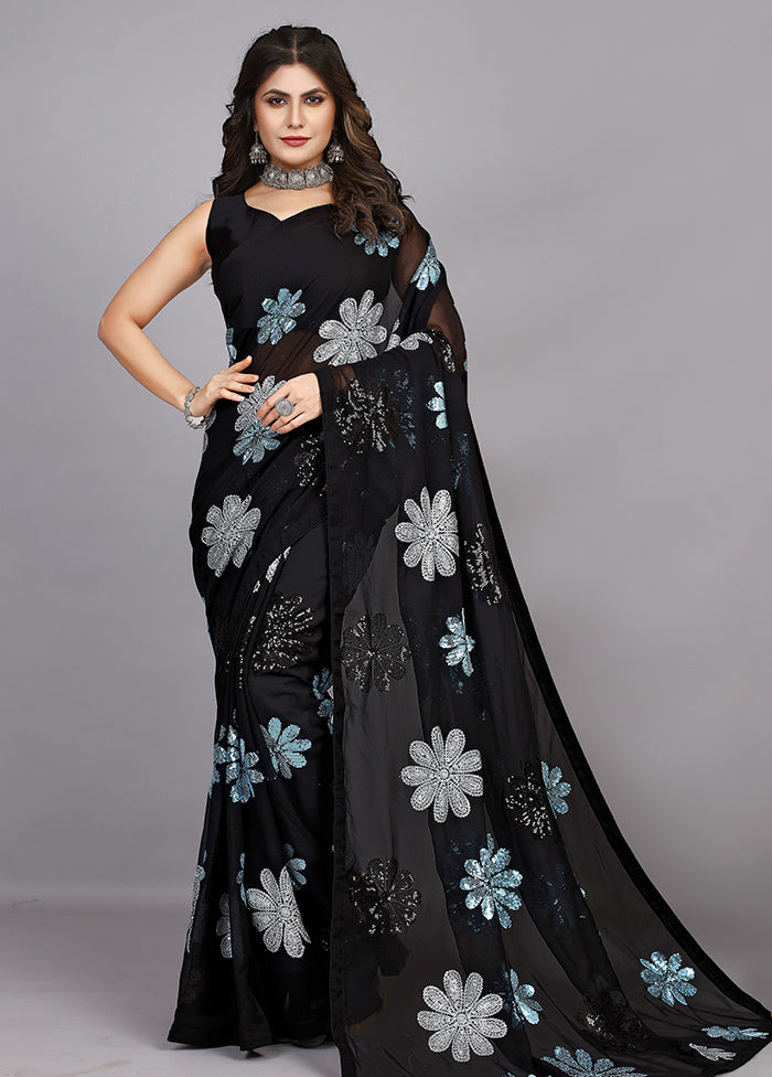 Black Georgette Saree With Blouse Piece - Indian Silk House Agencies