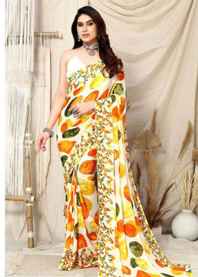 Yellow Georgette Saree With Blouse Piece - Indian Silk House Agencies