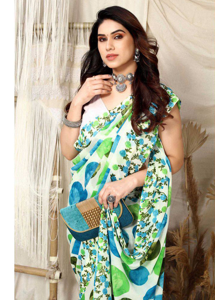 Green Georgette Saree With Blouse Piece - Indian Silk House Agencies