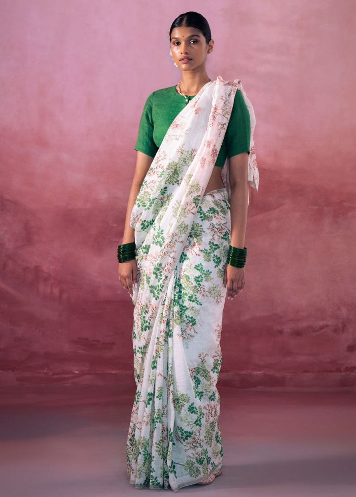 White Silk Saree With Blouse Piece - Indian Silk House Agencies