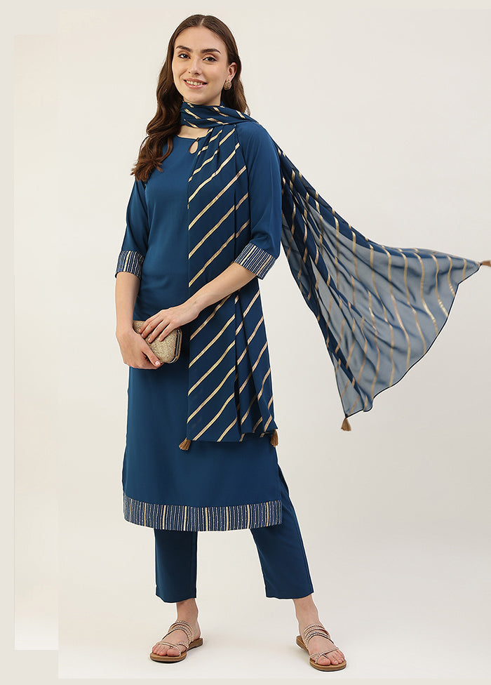 3 Pc Blue Readymade Silk Suit Set - Indian Silk House Agencies