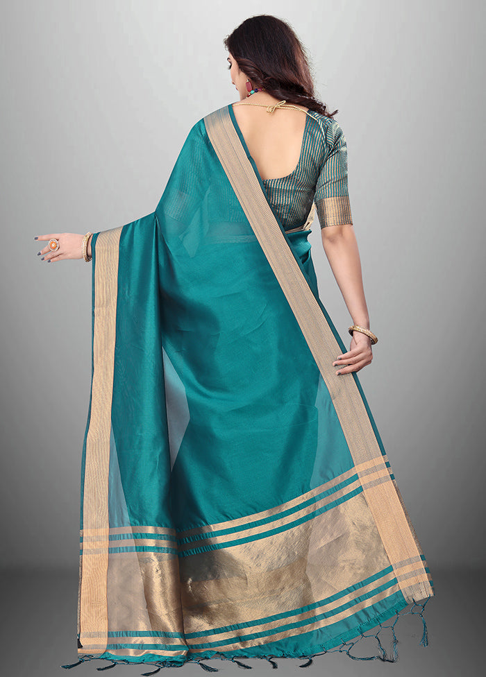 Blue Cotton Saree With Blouse Piece - Indian Silk House Agencies