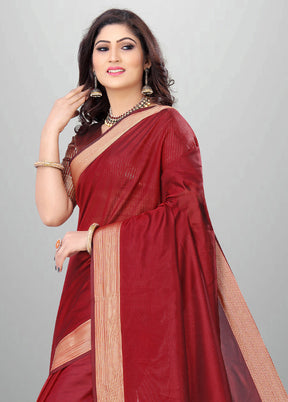 Maroon Cotton Saree With Blouse Piece - Indian Silk House Agencies