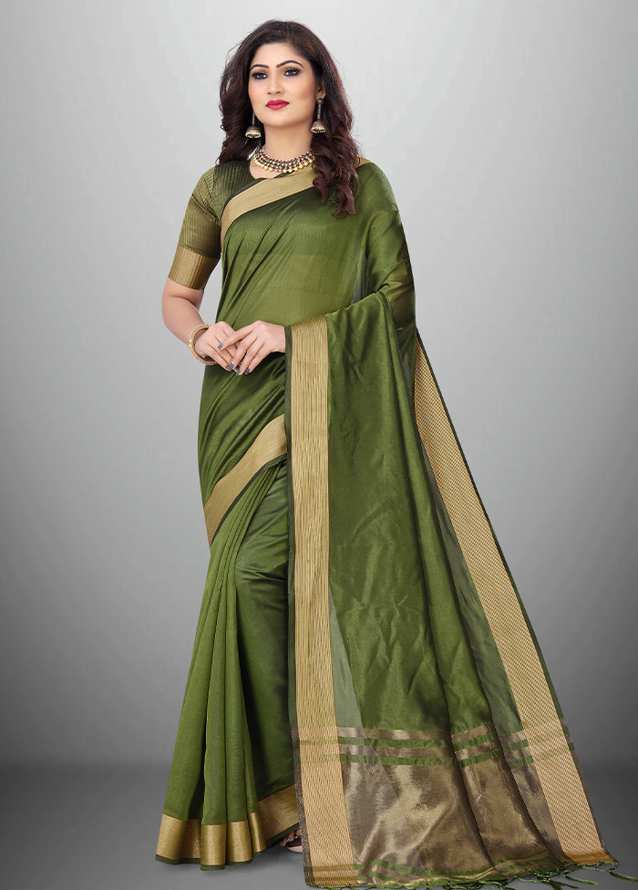 Green Cotton Saree With Blouse Piece - Indian Silk House Agencies