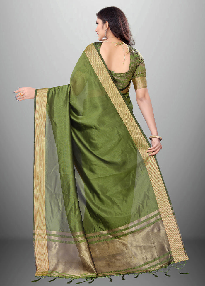 Green Cotton Saree With Blouse Piece - Indian Silk House Agencies