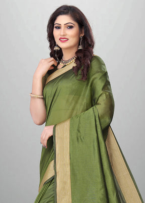 Green Cotton Saree With Blouse Piece - Indian Silk House Agencies