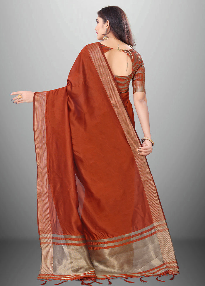 Rust Cotton Saree With Blouse Piece - Indian Silk House Agencies