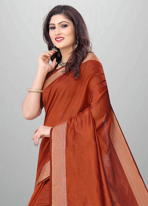 Rust Cotton Saree With Blouse Piece - Indian Silk House Agencies