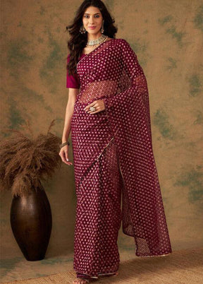 Burgundy Organza Saree With Blouse Piece - Indian Silk House Agencies