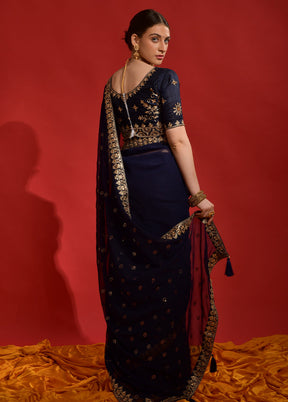 Blue Georgette Saree With Blouse Piece - Indian Silk House Agencies